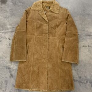 Vintage Winlit Tan Suede Leather Faux Fur Lined Penny Lane Coat Womens S
